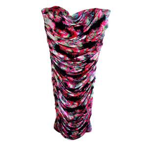 NWT Size L Y2K Steve Madden Neon Floral Ruched Strapless Bodycon Dress